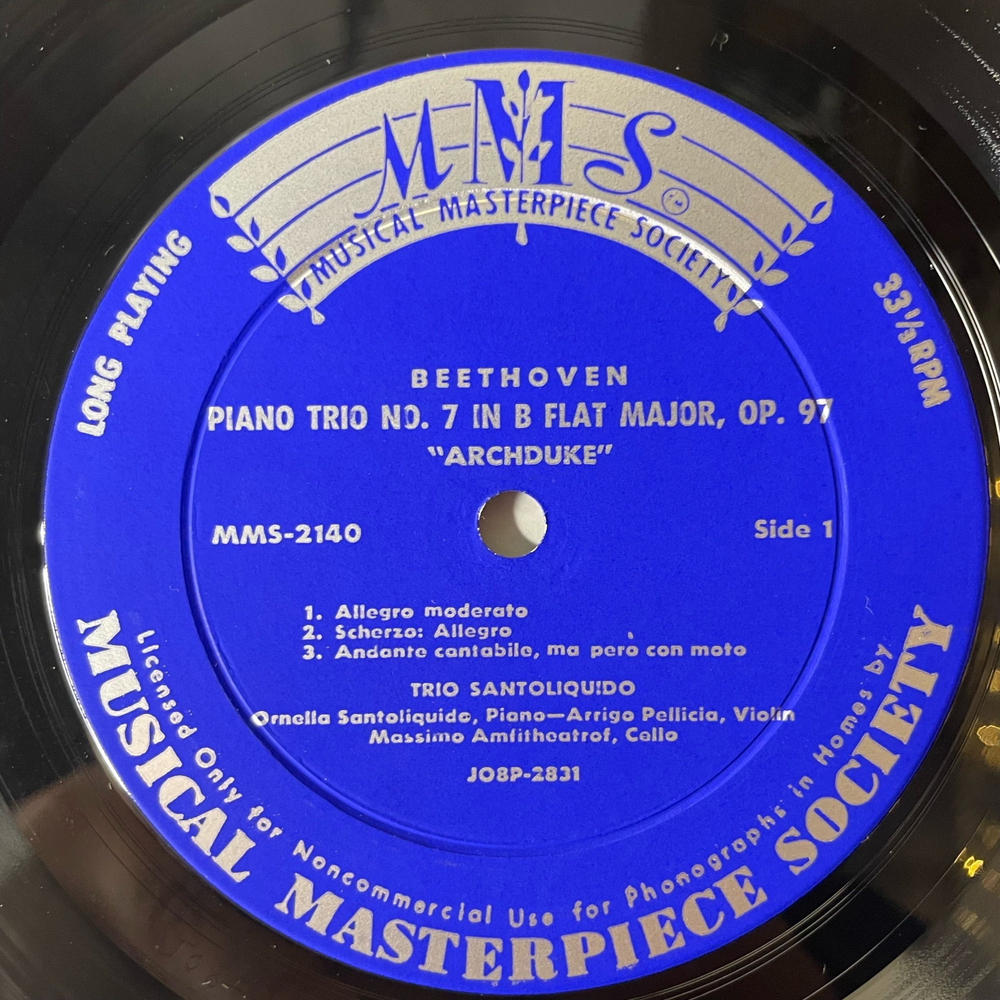 Винтажная виниловая пластинка LP Beethoven Бетховен, Trio Santoliquido Beethoven Trios, Trio Nr. 7 In B-Dur, Op.97 (Германия 1967)