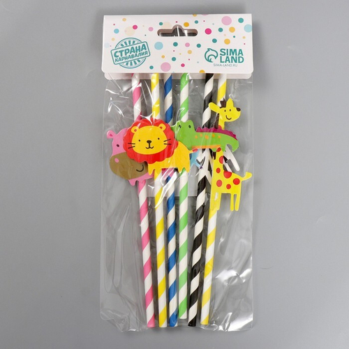 Трубочки для коктейля "Зоопарк" набор 6 шт, 5153971
