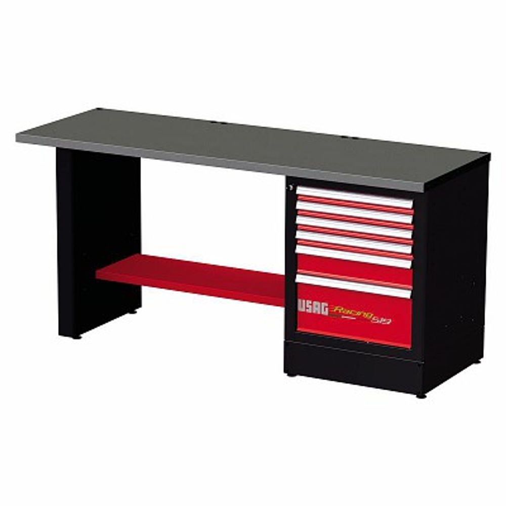 519 RC2 H2 Верстак однотумбовый Высокий, столешница из стали, красно-черный, USAG (Италия)