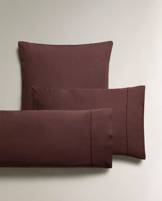ZARA HOME (300 НИТЕЙ) НАВОЛОЧКА ИЗ ХЛОПКА ПЕРКАЛЬ, КОРИЧНЕВЫЙ