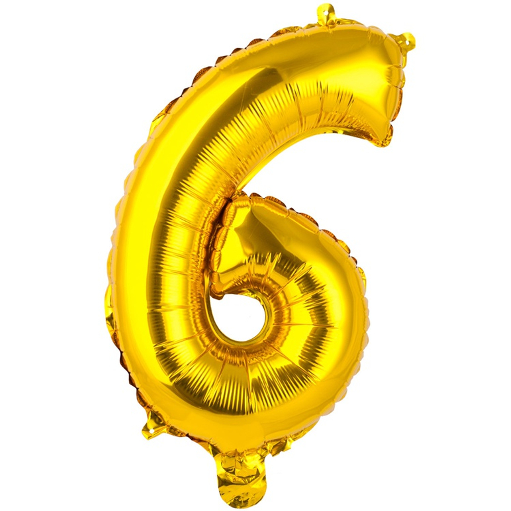 Шар фольгированный Цифра 6 35 см (Золотой)