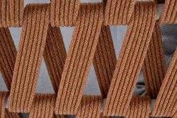 "Диего" кресло плетеное из роупа, каркас алюминий светло-серый (RAL7035) муар, роуп оранжевый меланж круглый, ткань светло-серая