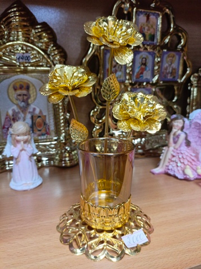 Подсвечник металл, стекло «Золотые розы"
