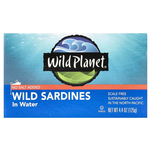 Wild Planet, дикие сардины, в воде, без добавления соли, 125 г (4,4 унции)