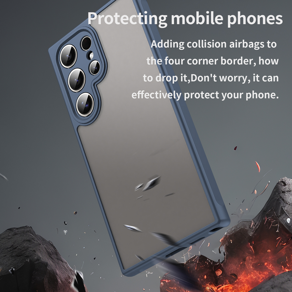 Защитный чехол с синими рамками для Samsung Galaxy S24 Ultra, задняя крышка тонированная прозрачная