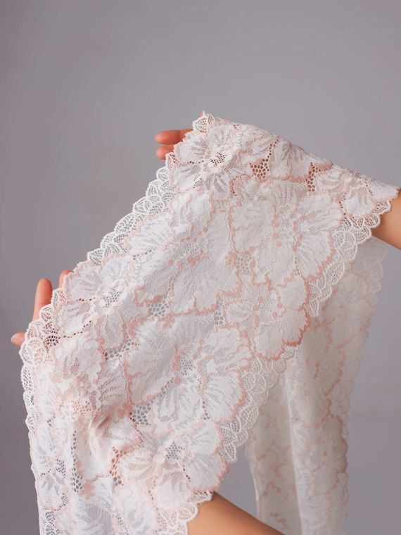 03-286 ОПТ Кружево эластичное 22 см, айвори/пудра