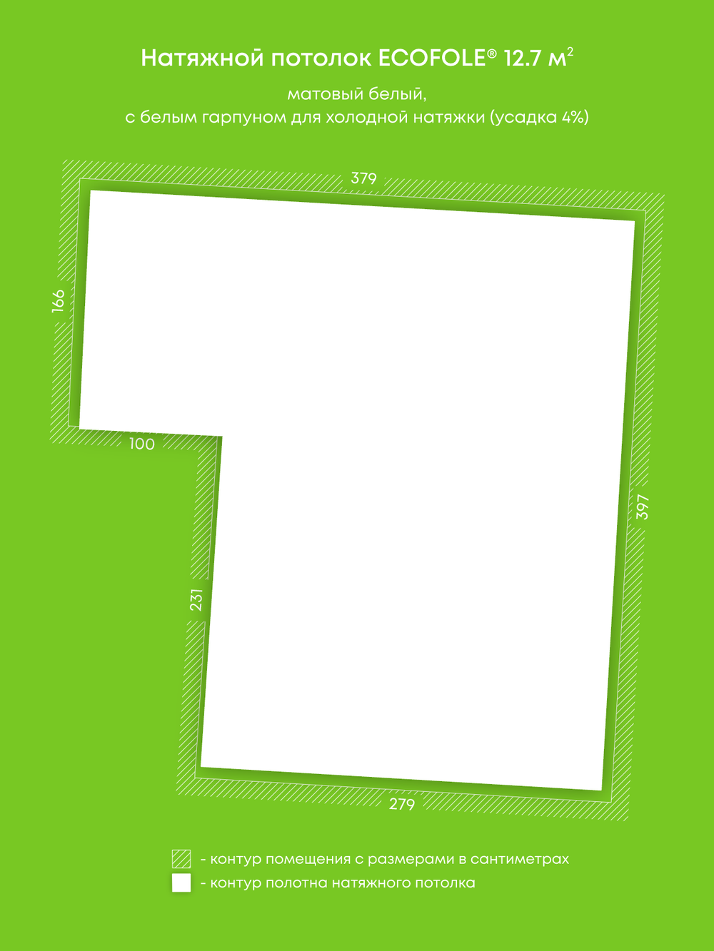 Матовый натяжной потолок 12.7 м2