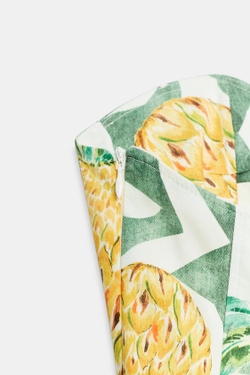 ZARA ПЛАТЬЕ ИЗ ПОПЛИНА В БЕЛЬЕВОМ СТИЛЕ С ФРУКТОВЫМ ПРИНТОМ, ЭКРЮ/ЗЕЛЕНЫЙ