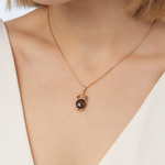 Подвеска «Сова» из комбинированного золота с кварцем дымчатым и эмалью