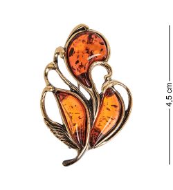 AM-2561 Брошь «Винтажный букет» (латунь, янтарь)