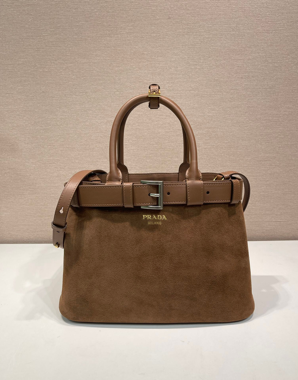 Prada Buckle Small Leather Handbag With Belt 32 cm