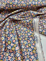 Хлопок Liberty синий с разноцветным цветочным узором Piccadilly Poplin - The 150th Anniversary Collection