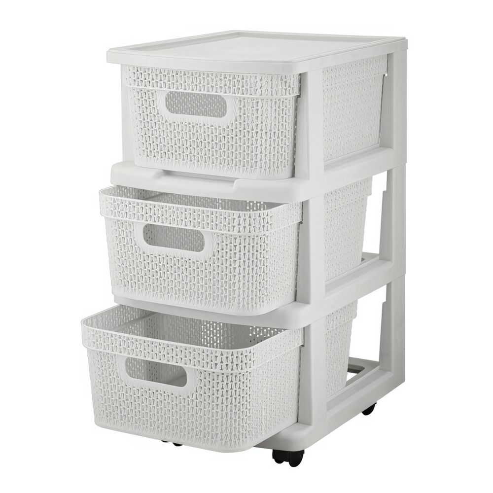Комод Keeplex Ajur с корзинами на колесиках трехсекционный компакт 37х30х52см белое облако