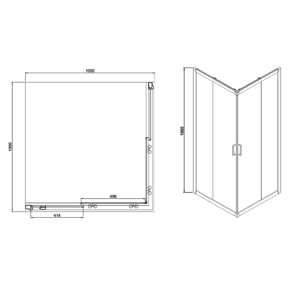 Душевое ограждение Azario GREENWOOD 1000х1000х1950, БЕЗ ПОДДОНА, прозрачное стекло 6 мм, цвет профиля серебро (AZ-NNE1142 1000)