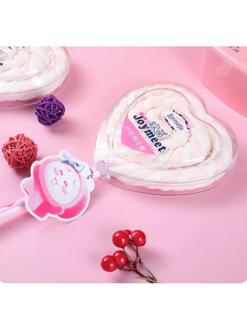 Воздушный зефир на палочке Розовое Сердце 60 г * 3 шт