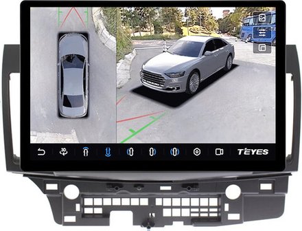 Магнитола для Mitsubishi Lancer X 2007-2016 (рамка 10) - Teyes CC3-2K-360 монитор 13" 2K QLED на Android 10, 6Гб+128Гб, CarPlay, 4G SIM-слот, 4 камеры в комплекте