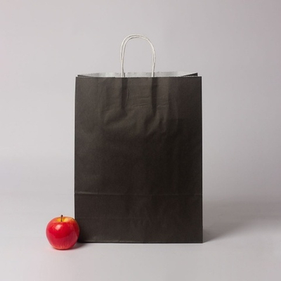 Пакет 32х42х12, чёрный, белые кручёные ручки, крафт