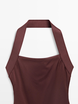 Massimo Dutti Блестящий купальник с горловиной халтер, коричневый