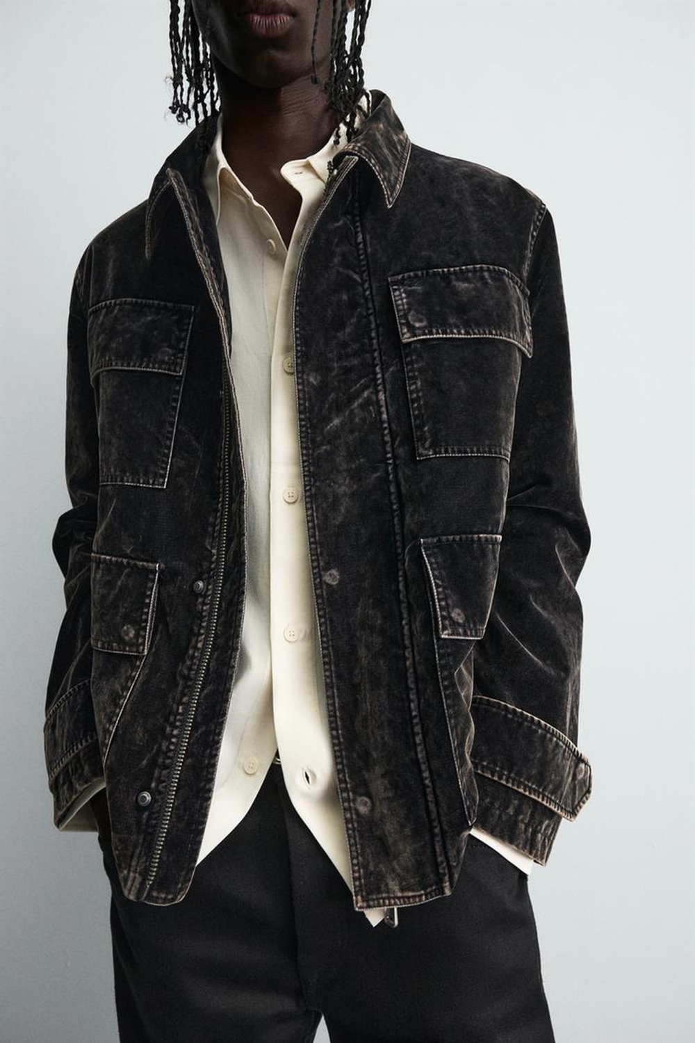 ZARA ФЛОКИРОВАННАЯ БАРХАТНАЯ КУРТКА, КОРИЧНЕВЫЙ