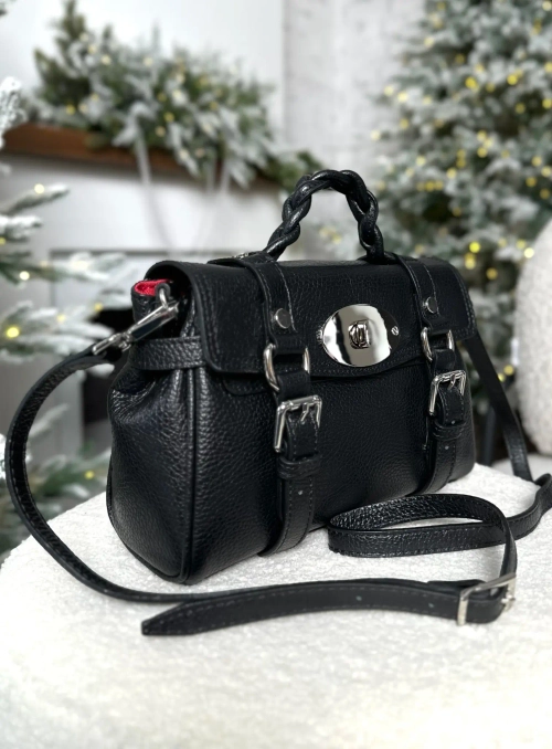 Женская черная сумочка из натуральной кожи