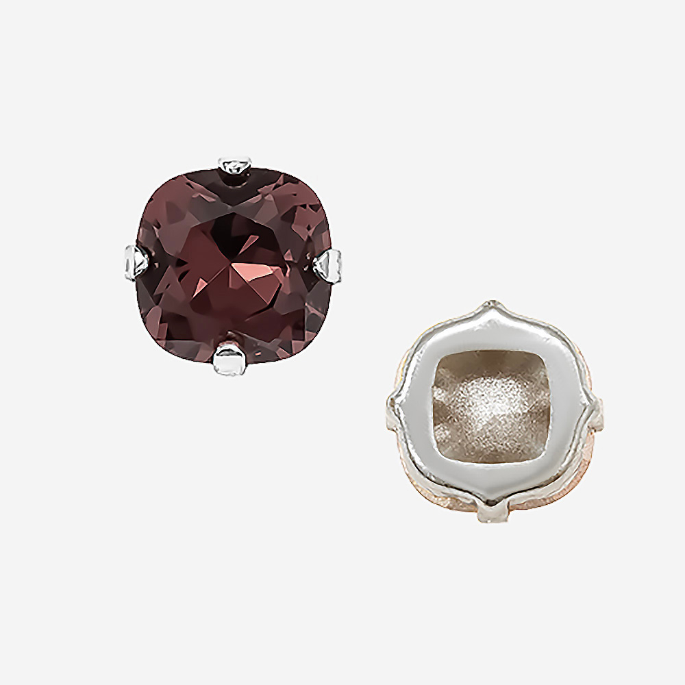 Кристалл Кушон (Сushion) в цапах, оттенок "Бургунди"/"Burgundy", 9,2мм, родирование