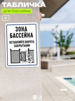 Табличка для бассейна "Зона бассейна", на пляж, для общественной и частной зоны отдыха, информационная, 40х30 см, Silver Plane x Айдентика Технолоджи