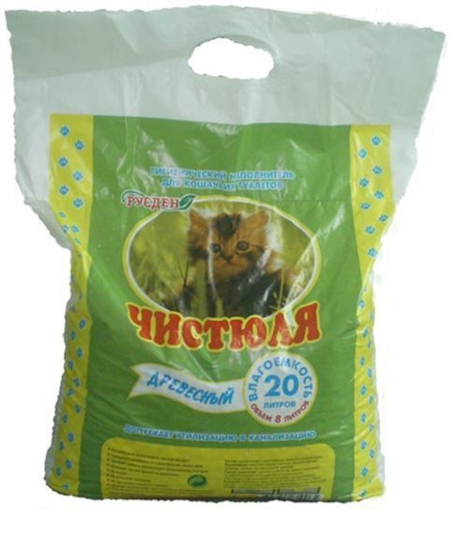 Древесный наполнитель Чистюля для животных, 20 л