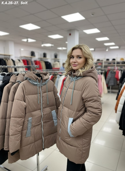 Оптом Куртка с капюшоном коричневая размеры 42-48