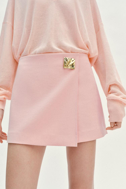 ZARA ЮБКА-ШОРТЫ АСИММЕТРИЧНЫЕ С АППЛИКАЦИЕЙ, РОЗОВЫЙ