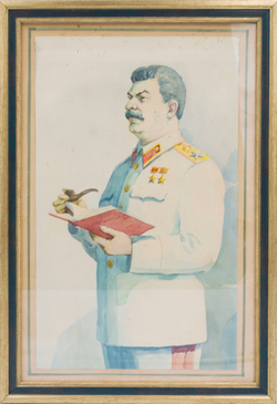 Неизвестный художник. Портрет Сталина (с натуры). 1940-е. Бумага, акварель.