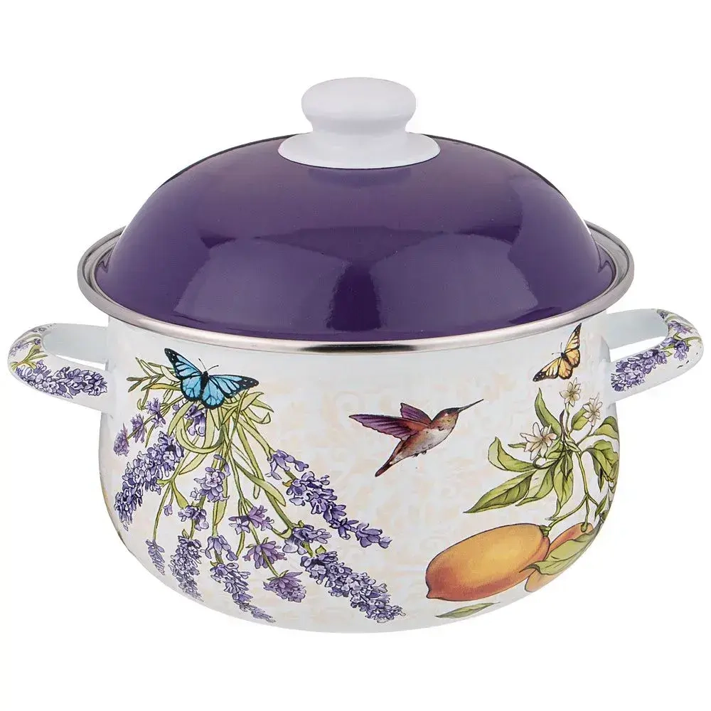 Кастрюля agness эмалированная с эмал.крышкой серия прованс лимоны 2.8 л, 20*12 см