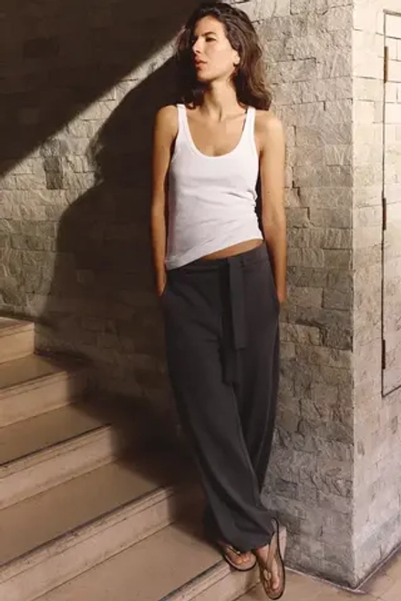 ZARA ШИРОКИЕ БРЮКИ С ПОЯСОМ, АНТРАЦИТОВО-СЕРЫЙ