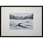 Картина авторская акварельная в паспарту 21х30 см на стену для интерьера "Зимний ручей"