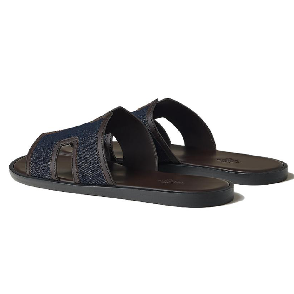 Hermes Izmere leather Round Toe Hooded slippers Men's Blue, H232814Z H48