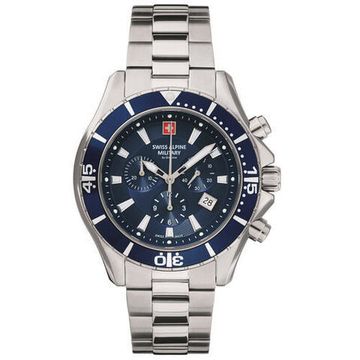 С браслетом Мужские наручные часы с серебряным браслетом Swiss Alpine Military 7040.9135 chrono 46mm 10ATM