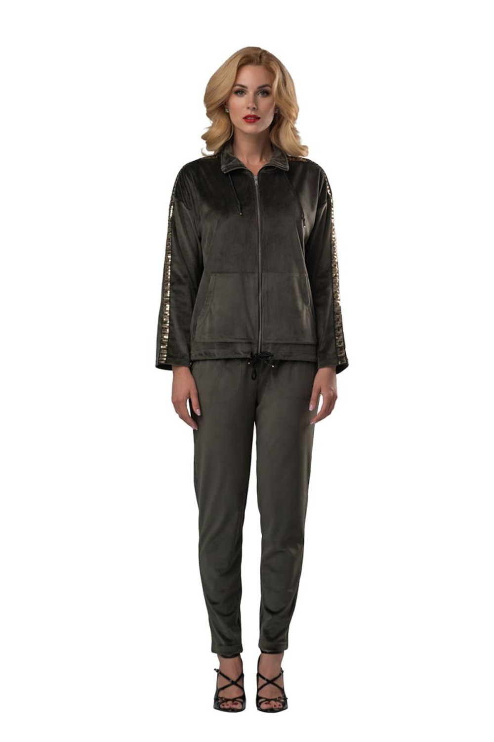 Женский брючный костюм с курткой (Размер: L) (Цвет: хаки)