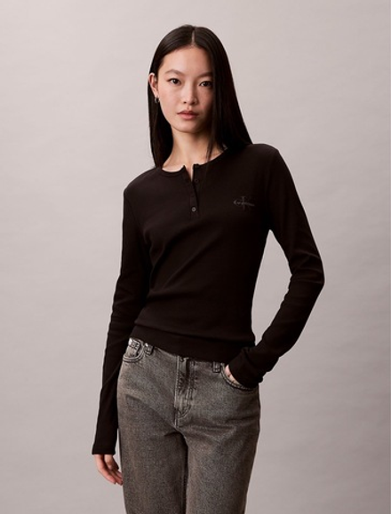 Лонгслив Calvin Klein Monologo Rib Henley Black
