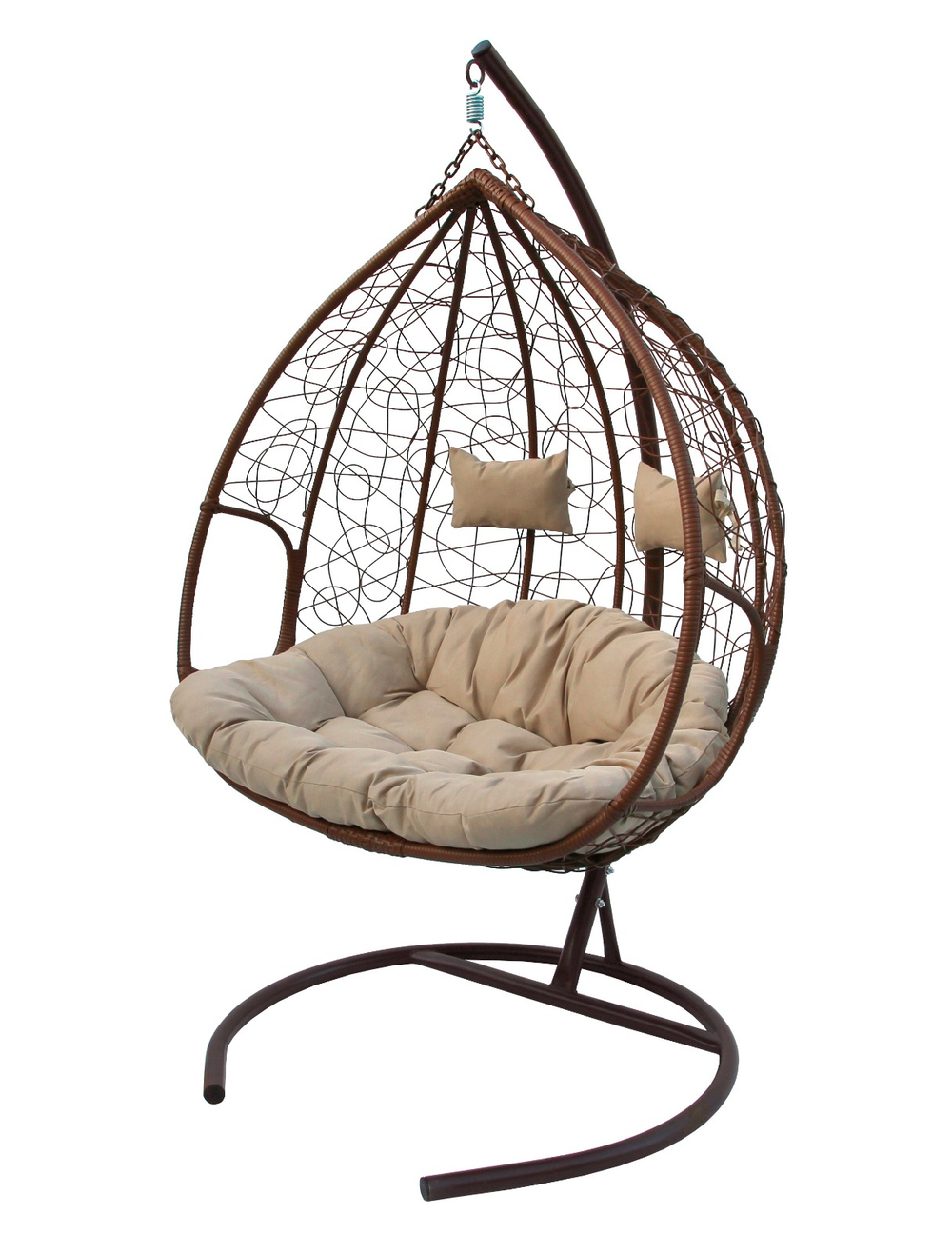 Кресло подвесное двойное Феникс арт.CN3423-МТКОР (стойка+осн.КОРИЧ,корзн.кор..,подуш.беже.3уп. (M))