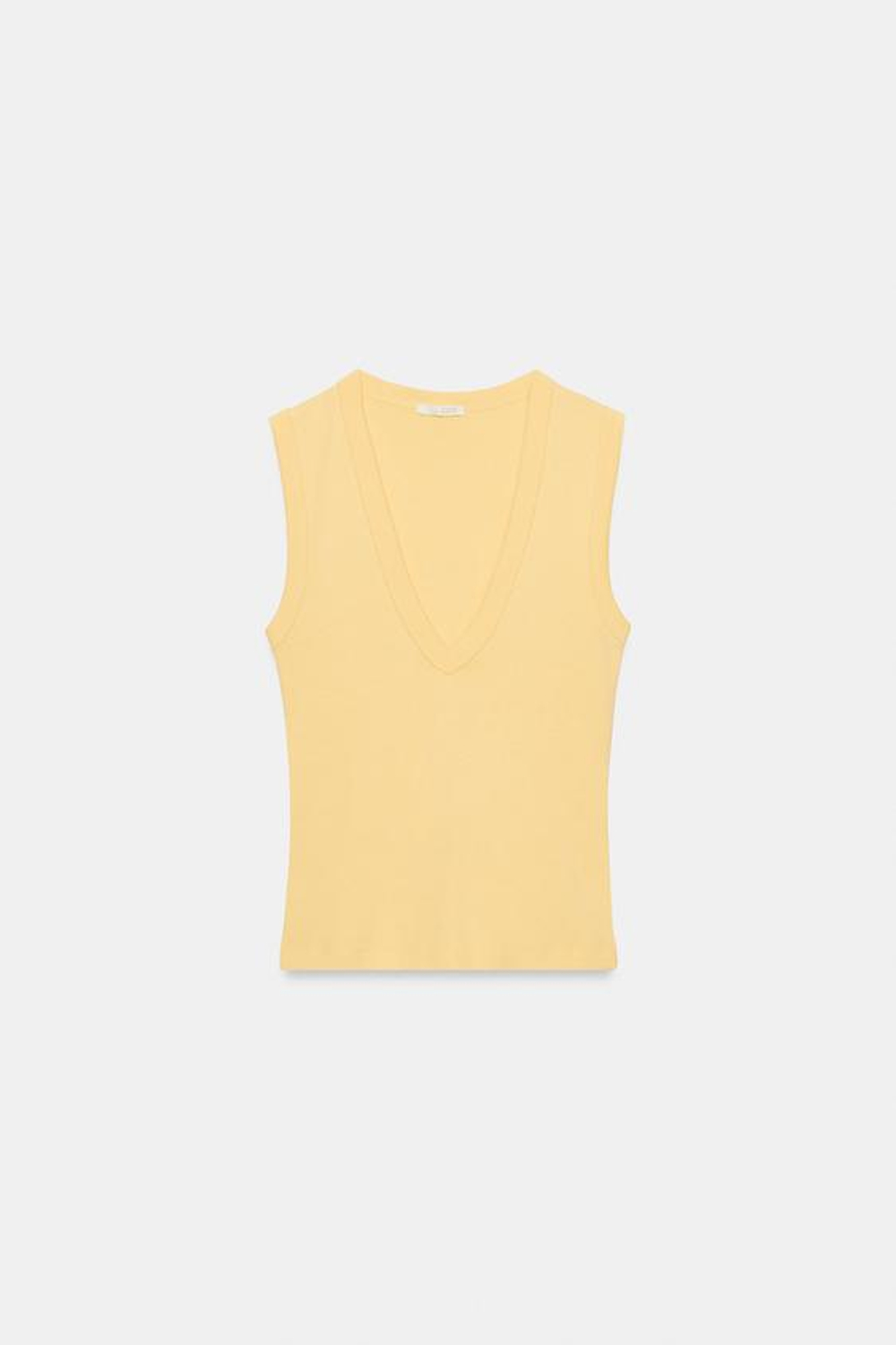 ZARA ХЛОПКОВАЯ ФУТБОЛКА С V-ОБРАЗНЫМ ВЫРЕЗОМ, ЖЕЛТЫЙ
