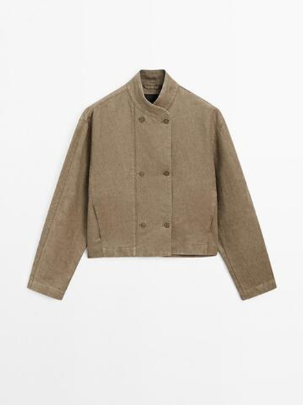 Massimo Dutti Бомбер из 100% льна внахлест, коричневый