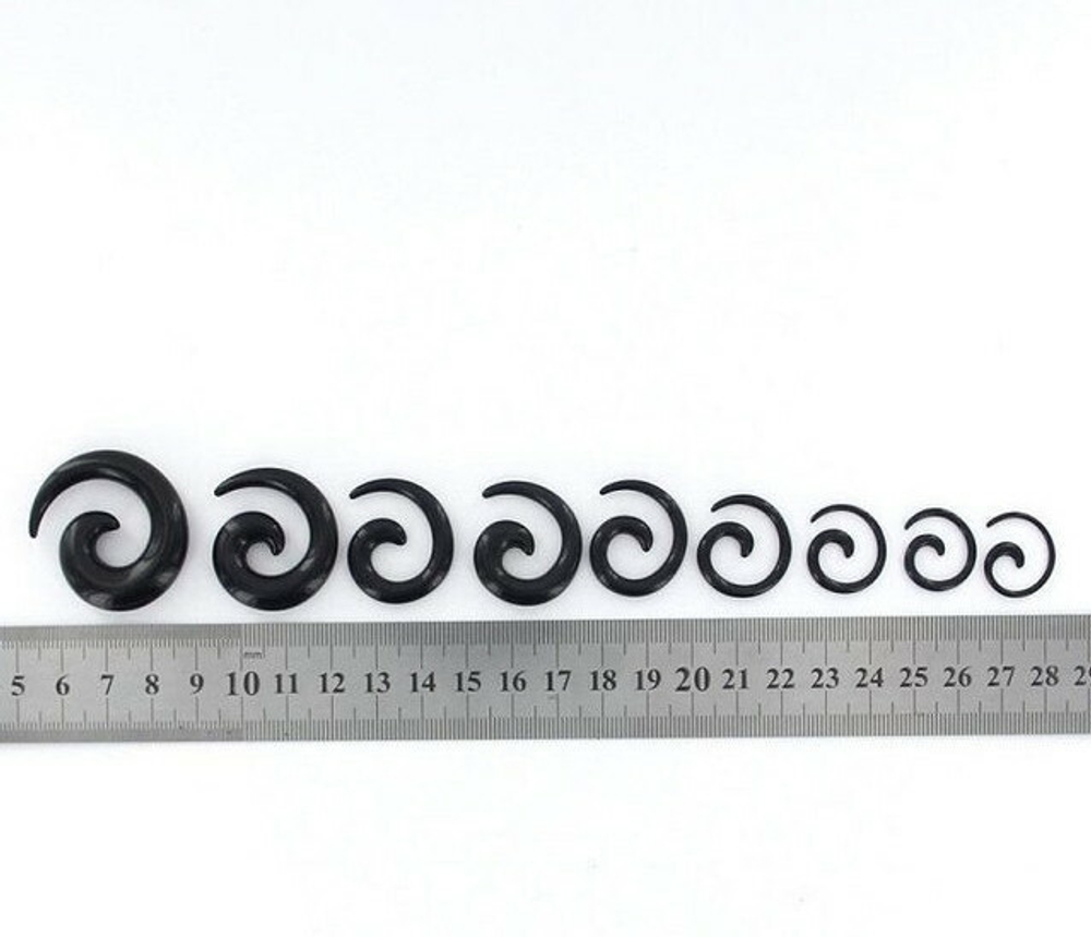 Набор акриловых спиралей растяжек черного цвета. 8 шт разного размера от 1,6 до 10мм