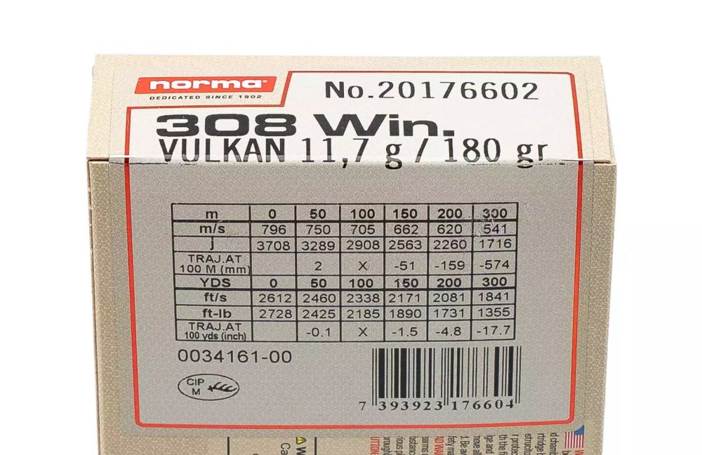 Патрон .308 Win Norma пуля Vulkan 11,7 г, коробка 20 шт.