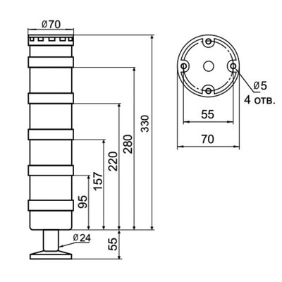 Светосигнальная колонна INNOCONT TL70B-024-WYBG-55