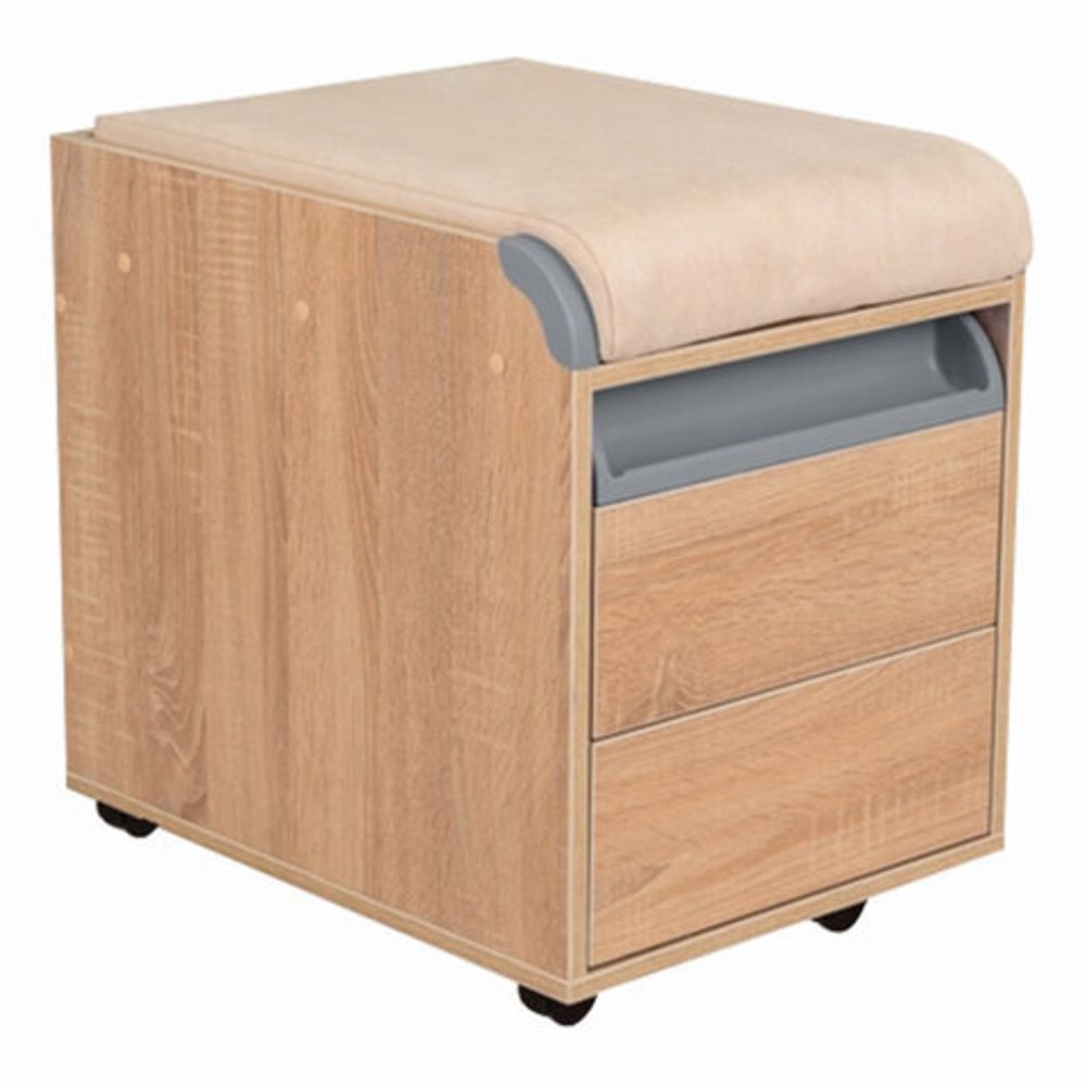 Тумба подкатная "ДЭМИ" ТУВ.10, 426х570х620 мм, 2 ящика + подушка + лоток, пластик серый, дуб сонома (КОМПЛЕКТ)