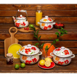 Кастрюля сталь, эмал, 5 л, с крыш, крышка сталь, Vetta, Букет, 894326, индукц