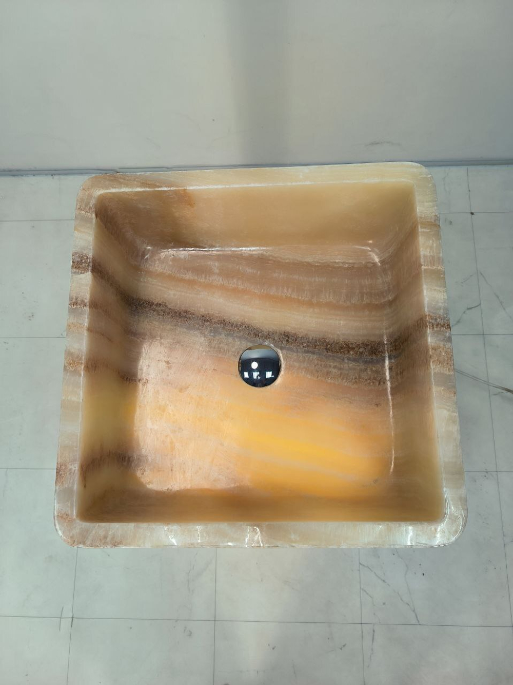 Раковина напольная из оникса Square Yellow ON-65923 45х45х90 из натурального камня