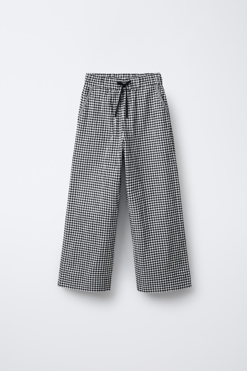 ZARA БРЮКИ WIDE LEG В КЛЕТКУ ВИШИ, БЕЛЫЙ/ЧЕРНЫЙ