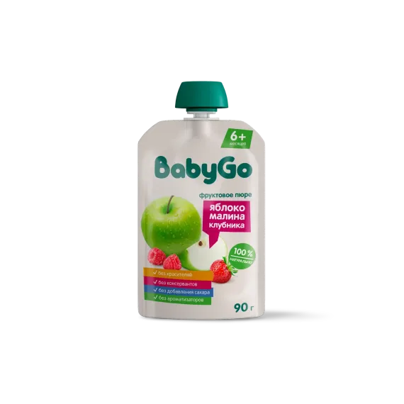 Пюре фруктовое Baby Go яблоко-малина-клубника 90г с 6месяцев