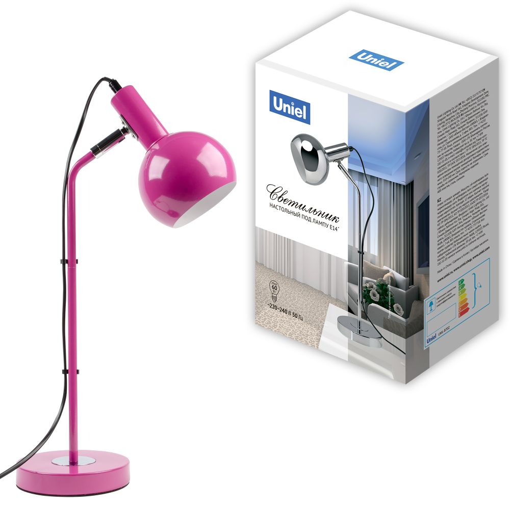 UML-B702 E14 PINK Светильник настольный. 60W. Цоколь Е14. Механический выключатель. Розовый. ТМ Uniel