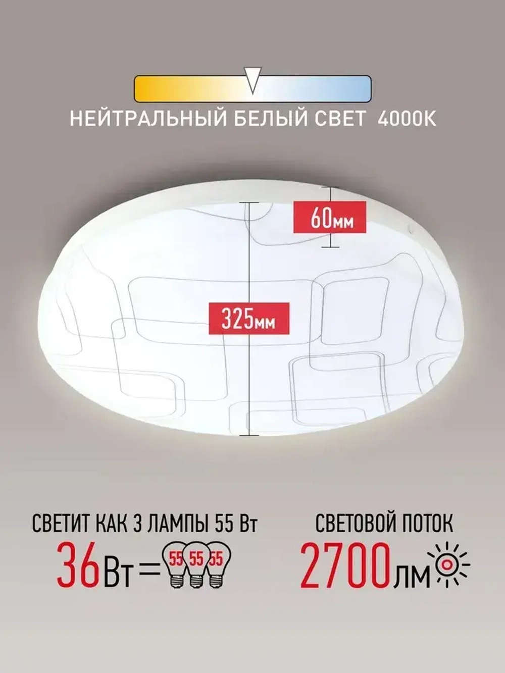 Светильник потолочный светодиодный ЭРА Slim 2 SPB-6-36-4K 36 Вт, 4000K, без пульта ДУ